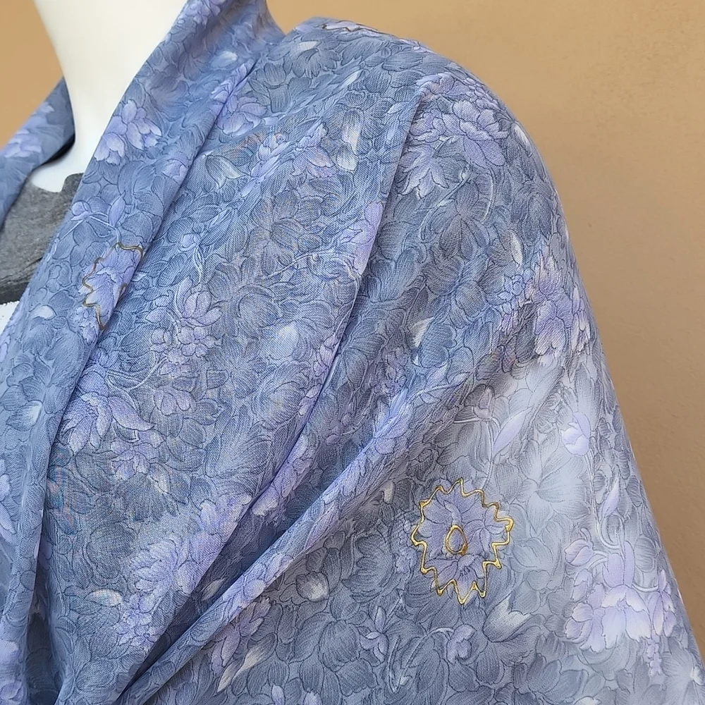 Oversized Handmade Scarf Wrap Sarong Cover Up from Indonesia Periwinkle Floral - Picture 7 of 16
